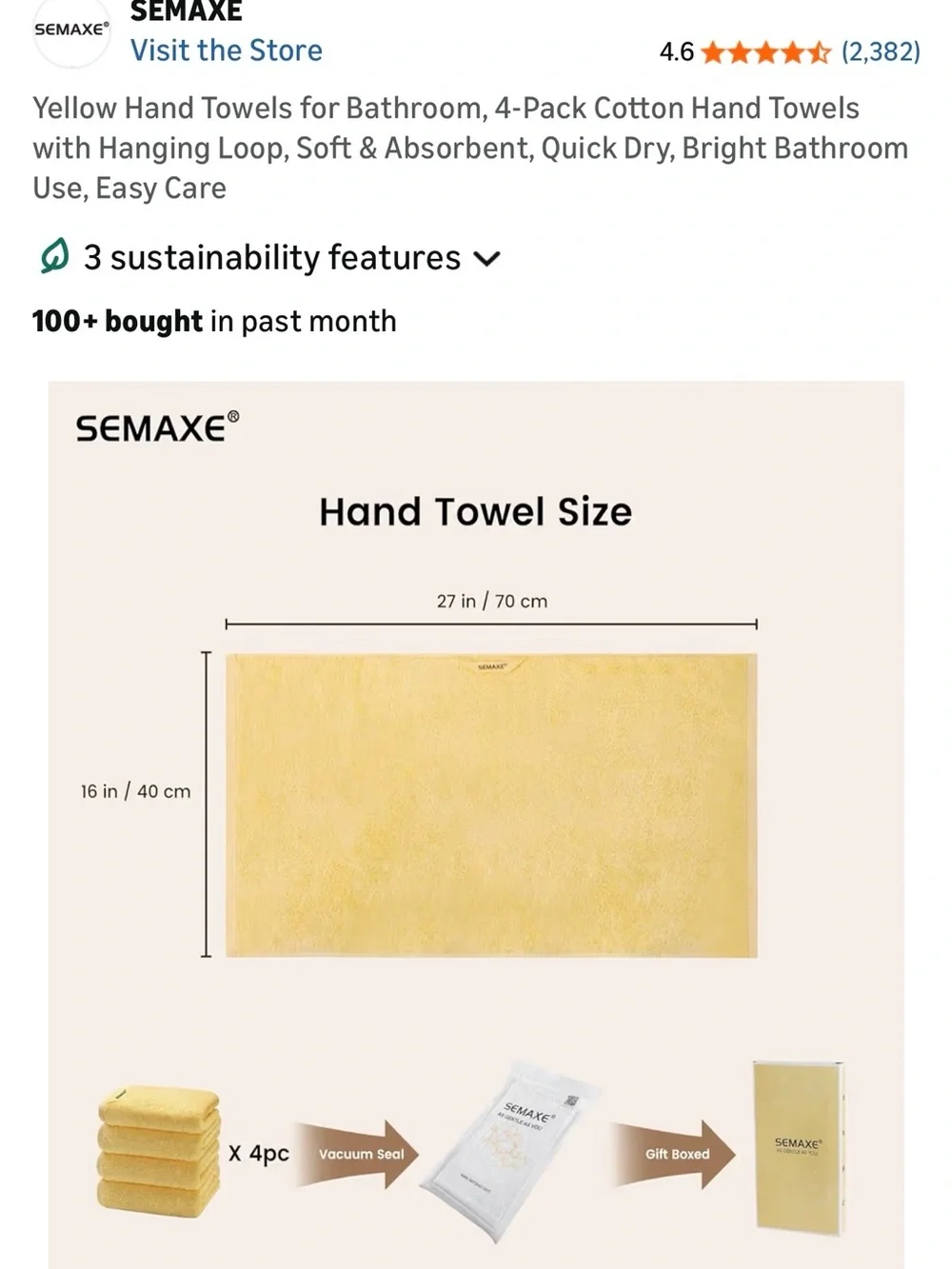 Yellow Hand Towels - 4 Pack by